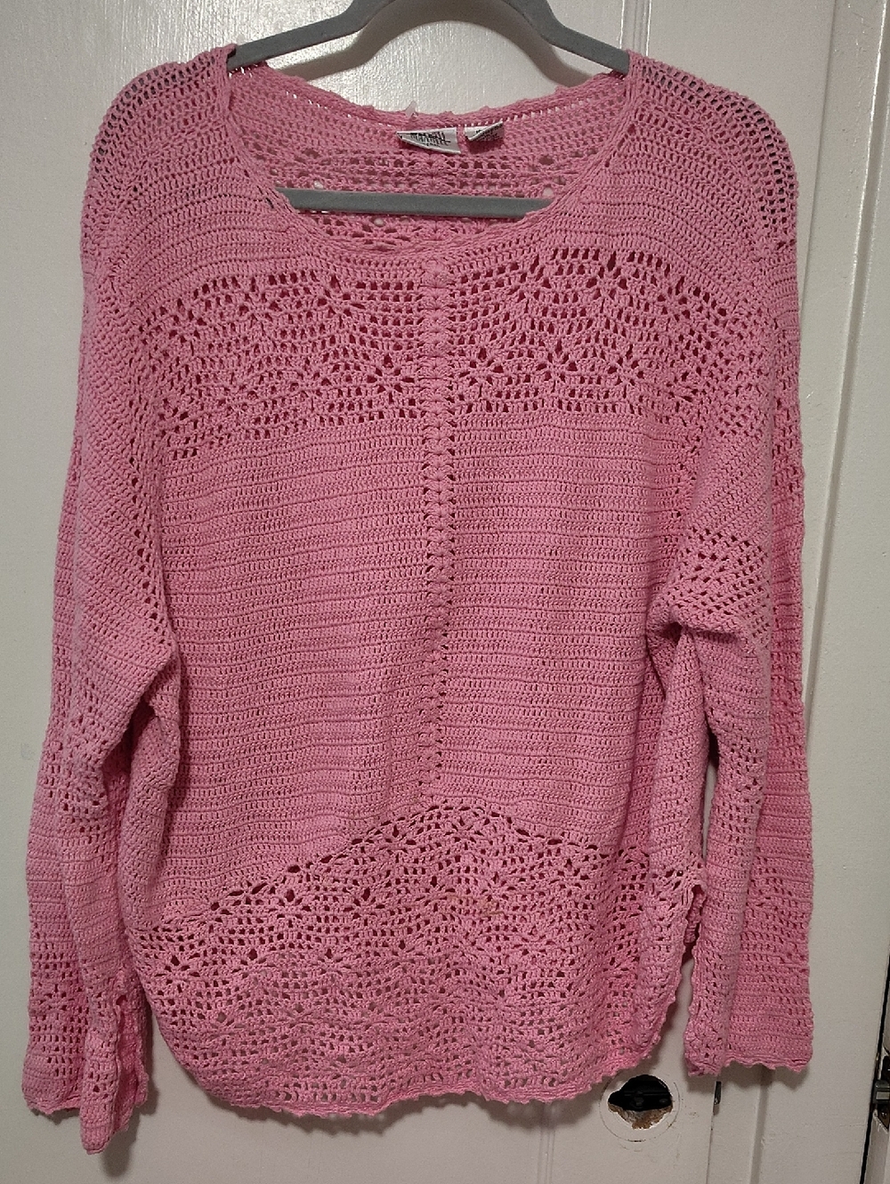 jason maxwell Pink Crochet Scoop Neck Knit Sweater